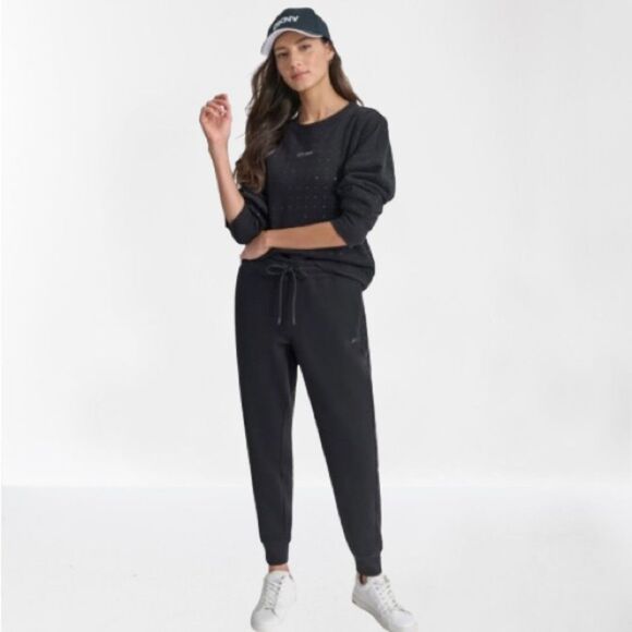 DKNY Sport Rhinestone Relaxed Black Pockets Drawstring Joggers Size XS - Picture 1 of 16